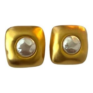Vintage Givenchy Gold Tone Earrings w/Faux Pearl Setting 1980s Runway